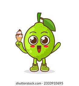 Cute Cartoon lime fruit character holding ice cream cone