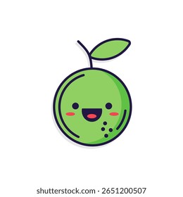 Cute cartoon lime with a happy face and leaf. Great for fresh, healthy, or playful fruit designs.