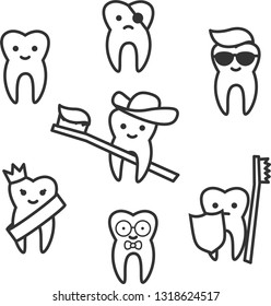 cute cartoon line tooth on the white background