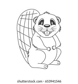 Cute cartoon linear beaver. Template for coloring. Vector illustration