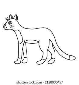 Cute cartoon  linear doodle cat isolated on white background. 