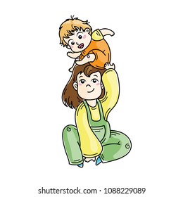 Cute cartoon lined kids. Vector and illustration.