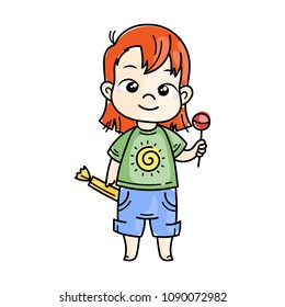 Cute cartoon lined kids. Vector and illustration.