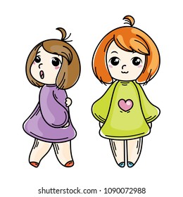 Cute cartoon lined kids. Vector and illustration.