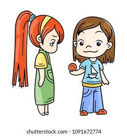 Cute cartoon lined kids. Vector and illustration.