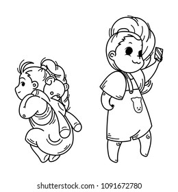 Cute cartoon lined kids. Vector and illustration.
