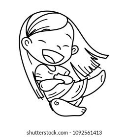 Cute cartoon lined kids. Vector and illustration.