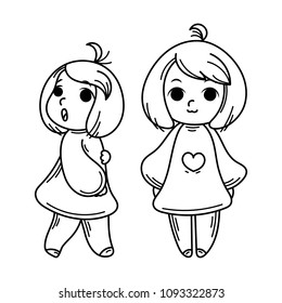 Cute cartoon lined kids. Vector and illustration.