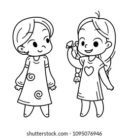 Cute cartoon lined kids. Vector and illustration.