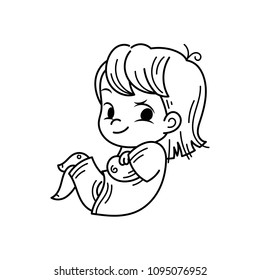 Cute cartoon lined kids. Vector and illustration.