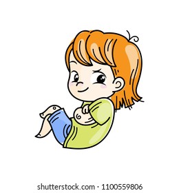 Cute cartoon lined kids. Vector and illustration.