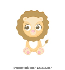 Cute cartoon lion baby isolated on white background. vector illustration