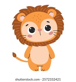 Cute cartoon lion. Baby lion smiling. Vector illustration isolated on a white background.