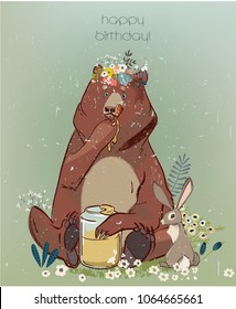 cute cartoon lion bear and hare