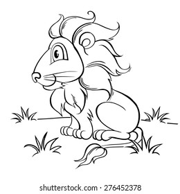 Cute cartoon lion. Black and white illustration for coloring book