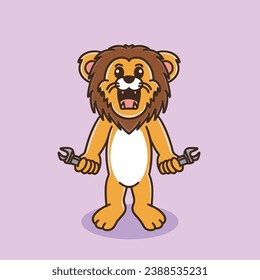 cute cartoon lion carry keys in both hands