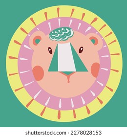 Cute cartoon lion character. King of the jungle animal card design and seamless background pattern. Hand drawn vector illustration.Can decorate the baby's bedroom and birthday party.Lion face.