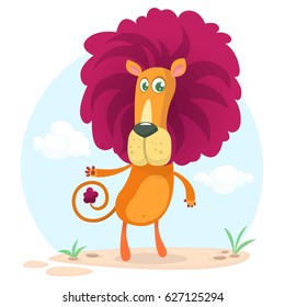  Cute cartoon lion character. Wild  animal collection. Baby education. Isolated vector illustration