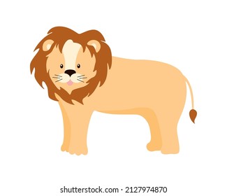 Cute cartoon lion, coloring book for kids. Vector illustration of an African animal isolated on white.