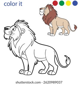 Página de coloração de leão de desenhos animados bonito para crianças - Diversão e desenho educacional animal