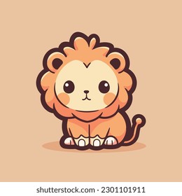 Cute cartoon lion with a crown on its head
