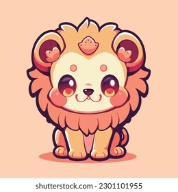 Cute cartoon lion with a crown on its head