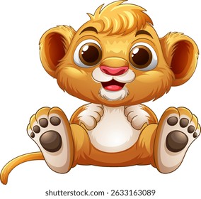 Cute cartoon lion cub with big eyes