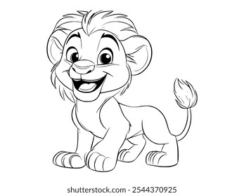 Cute cartoon lion cub, line art.