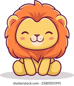 Cute cartoon lion cub sitting Editable Vector on transparent background