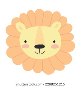 Cute cartoon lion face. Cute lion illustration. Hand drawn vector illustration in scandinavian style. Baby print for nursery, baby clothes, poster, postcard.
