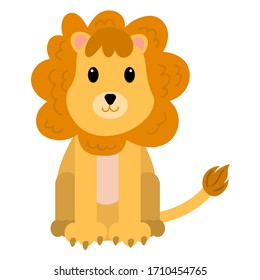 Cute cartoon lion in flat style isolated on white background. Wild cat. Vector illustration. 