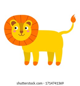 Cute cartoon lion in flat style isolated on white background. Wild cat. Vector illustration.  