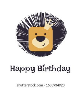 Cute cartoon lion, happy birthday
