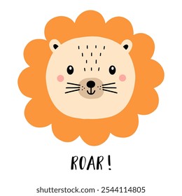 Cute cartoon lion head, Baby Room Wall Art, cartoon nursery animal, baby shower decoration, Concept for children print.	