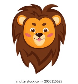 Cute cartoon lion head. Vector illustration isolated on white background for icon, logo, graphic element.
