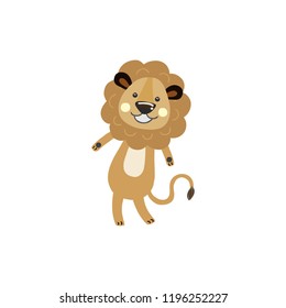Cute cartoon lion illustration. Funny vector clip art illustration for kids. Trendy Flat style for graphic design, Web site, UI. EPS10.