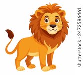 Cute cartoon lion isolated on white background. Baby lion smiling. Vector illustration.