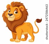 Cute cartoon lion isolated on white background. Baby lion smiling. Vector illustration.