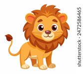 Cute cartoon lion isolated on white background. Baby lion smiling. Vector illustration.