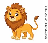 Cute cartoon lion isolated on white background. Baby lion smiling. Vector illustration.