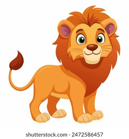 Cute cartoon lion isolated on white background. Baby lion smiling. Vector illustration.