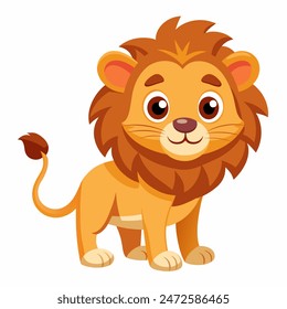 Cute cartoon lion isolated on white background. Baby lion smiling. Vector illustration.