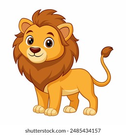 Cute cartoon lion isolated on white background. Baby lion smiling. Vector illustration.