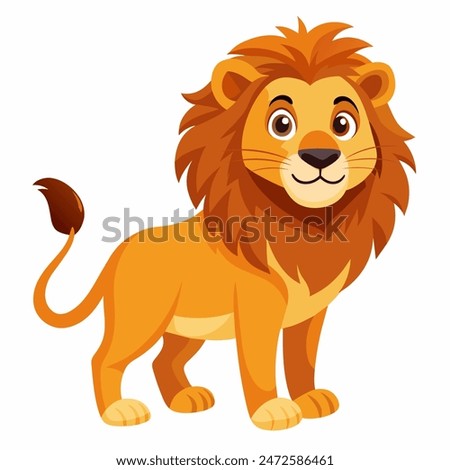 Cute cartoon lion isolated on white background. Baby lion smiling. Vector illustration.