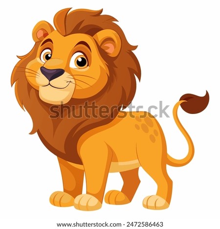 Cute cartoon lion isolated on white background. Baby lion smiling. Vector illustration.