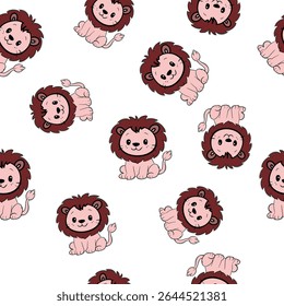 cute cartoon lion kawaii style pink seamless pattern
