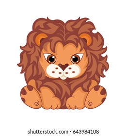 Cute cartoon lion in kawaii style and Isolated on white background.