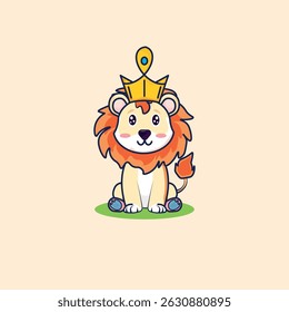 Cute Cartoon Lion King Vector