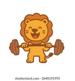 Cute Cartoon Lion Lifting Weights