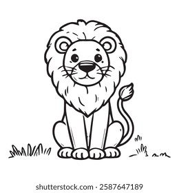 Cute Cartoon lion Line Art Illustration. Perfect for coloring books, digital art, children's illustrations, education, back to school